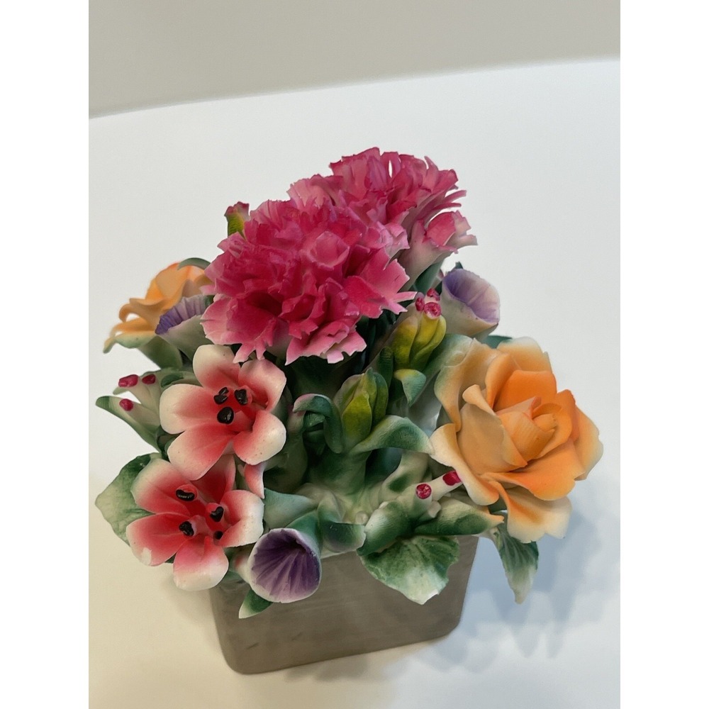 Porcelain Square Flower Pot with Vibrant Porcelain Flowers - Picture 4 of 11